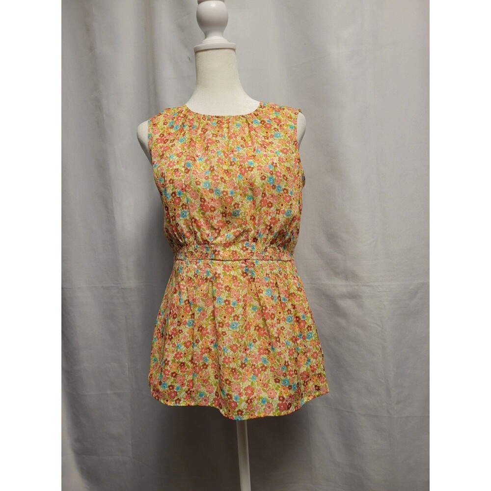 Retro Pendleton Womens Sleeveless Blouse Size 2 Petite Multicolor Floral Top